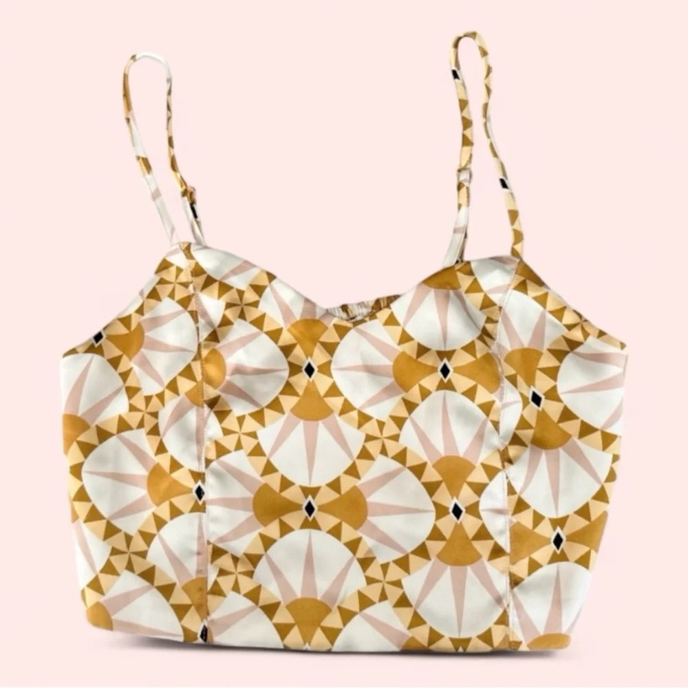 House of Harlow 1960 Geometric Gold and White Satin Camisole